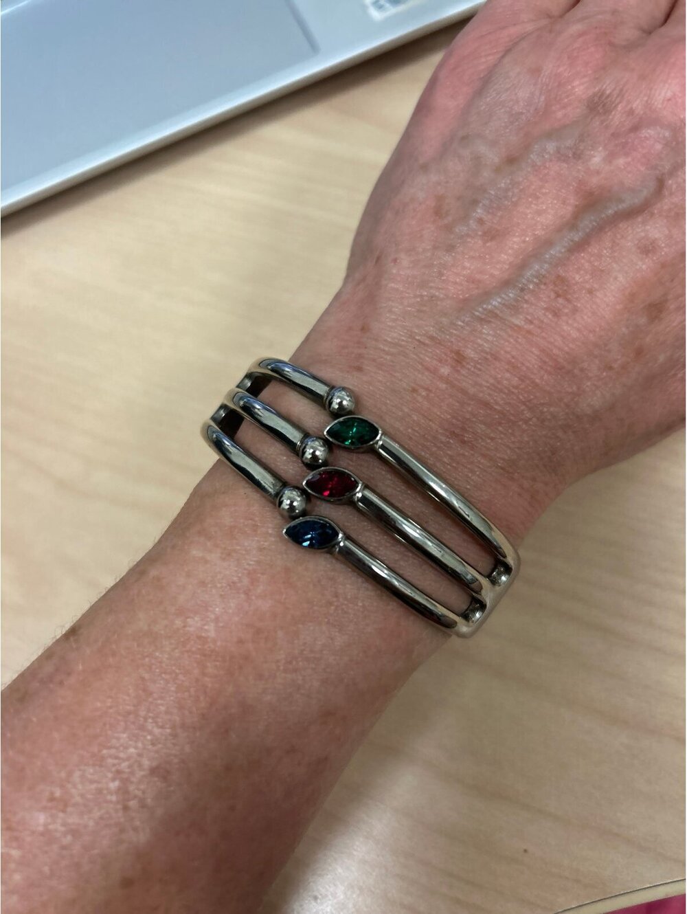 Triple Band Hinged Bracelet with Three Colorful Gemstones